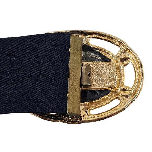 Womens Belt Elastic Cinch Belt Navy Blue Stretch Retro Gold Buckle Statement - Picture 8 of 8